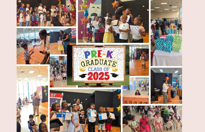  collage of pre k students at promotion ceremony